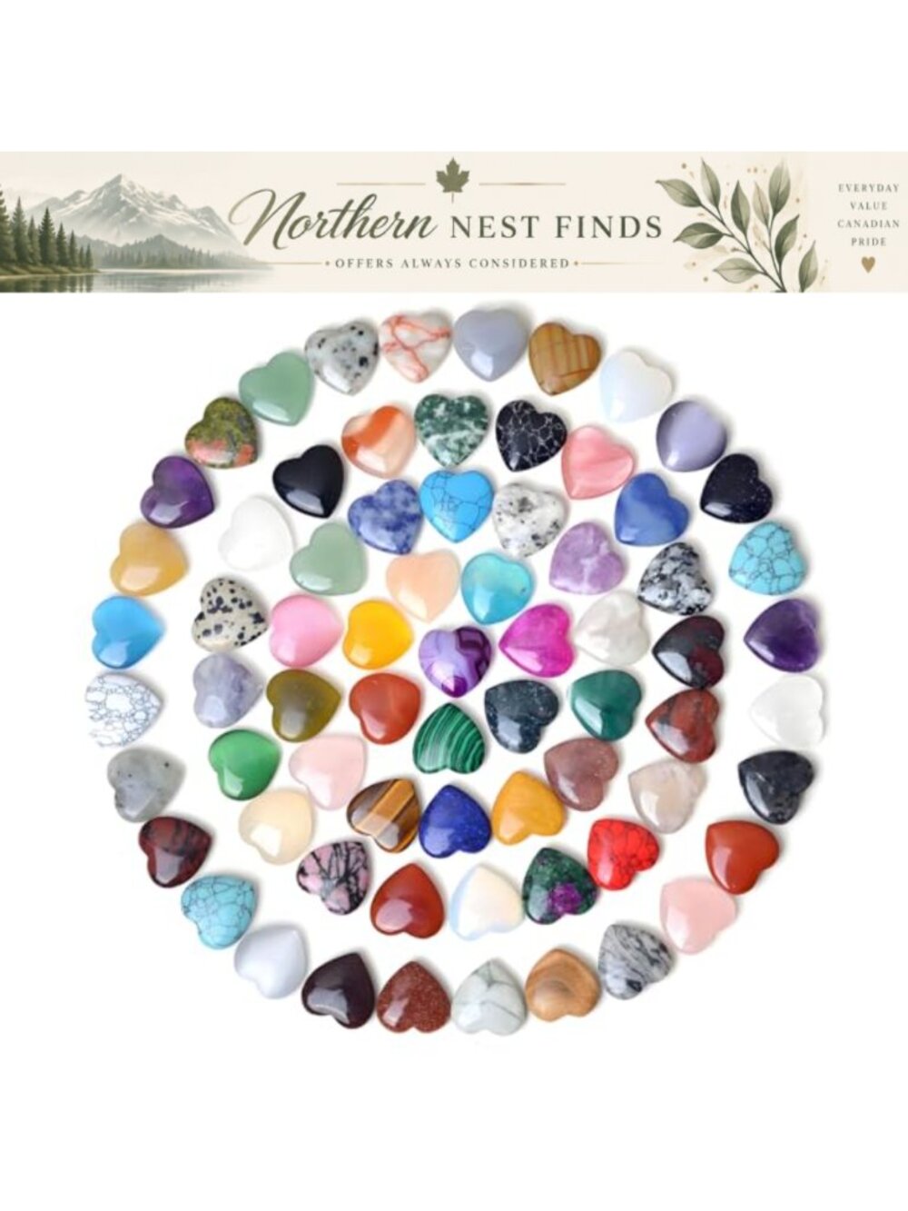 35pc Natural Stone Heart Gemstones for DIY Jewelry & Crafts
